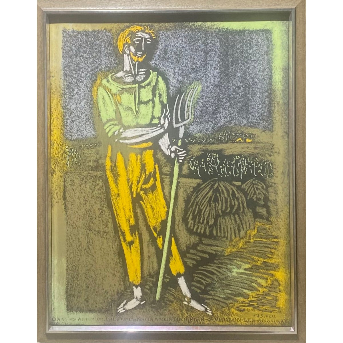 Vytautas Kasiulis's pastel painting 'Hipster with Pitchfork' on paper.