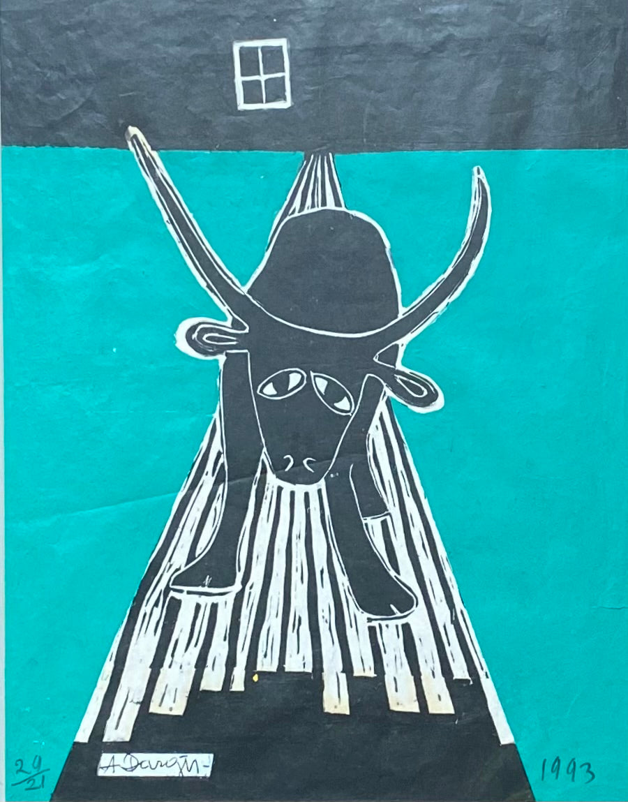 Alfonsas Dargis<br>Atostogos, 1993<br>Sp. medžio raižinys, 58x46 (75x62)