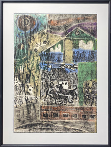 Viktoras Petravičius<br>Kompozicija miesto tema, 1982<br>Mišri technika, pop., 85x60 (104x78)