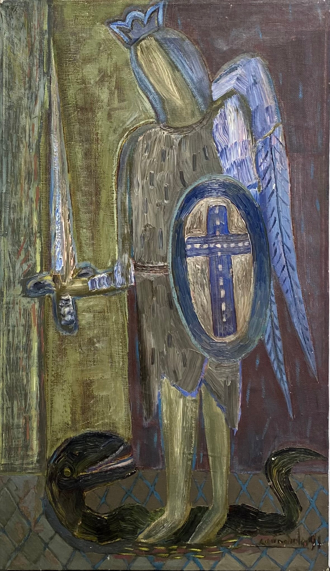 Leonardas Gutauskas<br>Archangelas žydrais sparnais, 1991<br>Aliejus, drobė, 80x46,5