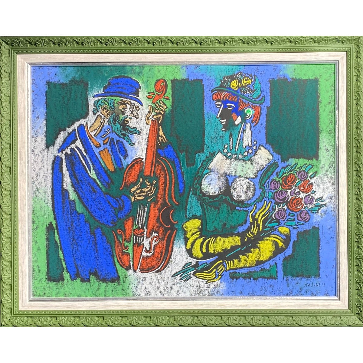 Vytautas Kasiulis | Muzikantas ir Moteris, XX a. 3-ias ketv. | Pastelė, popierius, 50x65 (61x76)