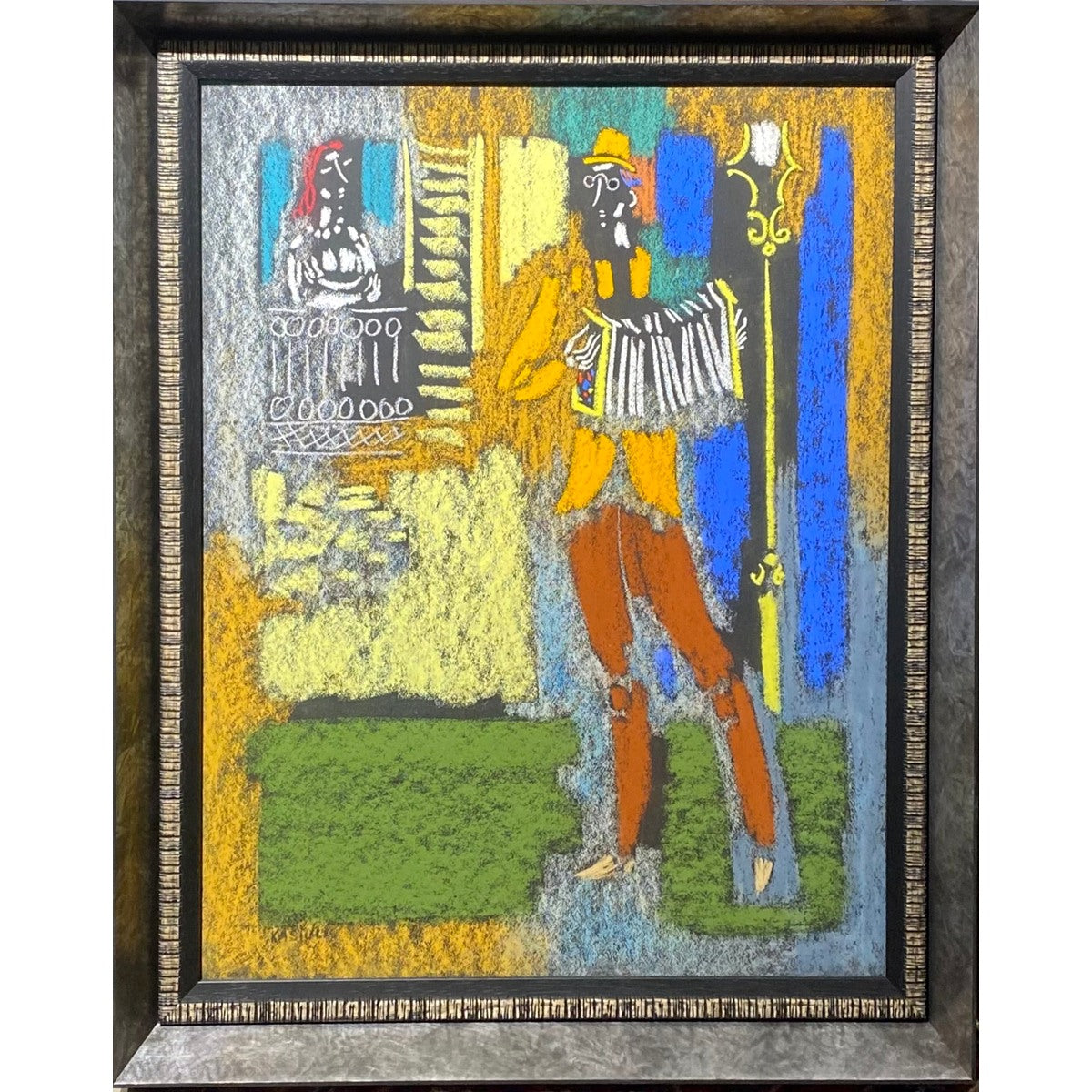 Vytautas Kasiulis | Mergina ir vaikinas su armonika | Pastelė, popierius, 65x50 (75x60)
