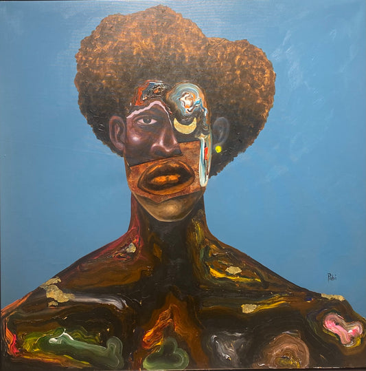 PABI DANIEL (Ghana) | Man in blue background, 2023 | Oil, acrylic, canvas, 101x100
