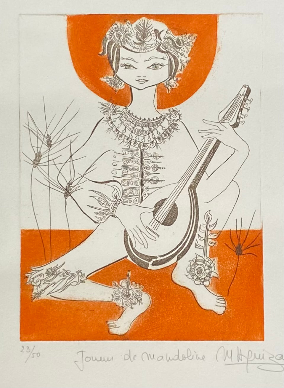 Monique Arquizan (Prancūzija) | Joueur de mandoline | Lithograph, 24x18