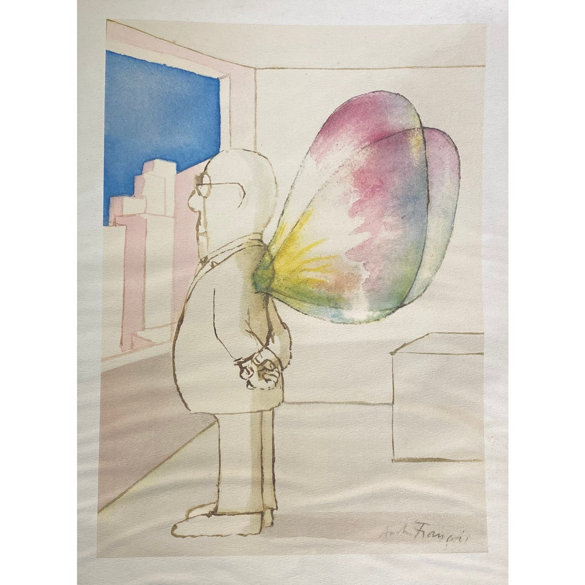 André François (Prancūzija) | Winged Man | Akvarelė, 59x42,5