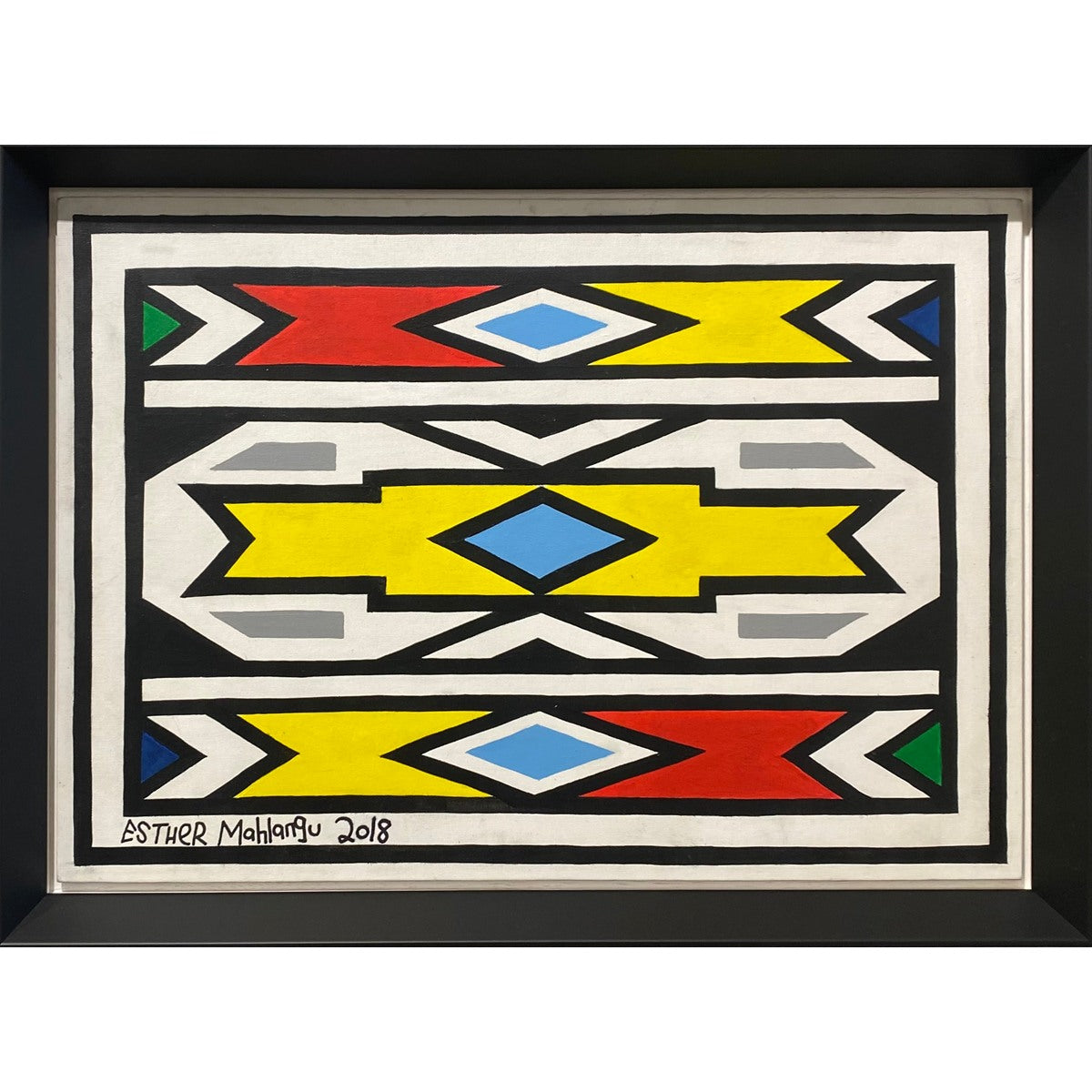 Esther Mahlangu (b. 1935, South Africa) | Ndebele Pattern, 2018 | Acrylic on canvas, 42x59 (47,5x64,5)