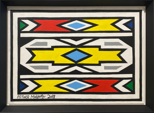Esther Mahlangu (g. 1935, PAR) | Ndebele Pattern, 2018 | Akrilas, drobė, 42x59 (47,5x64,5)
