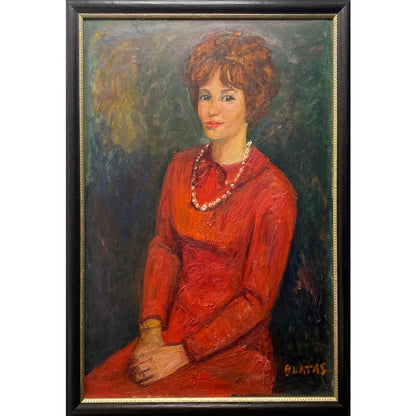 Arbit Blatas | Moteris raudona suknele | Aliejus, kartonas, 91x61 (99x68)