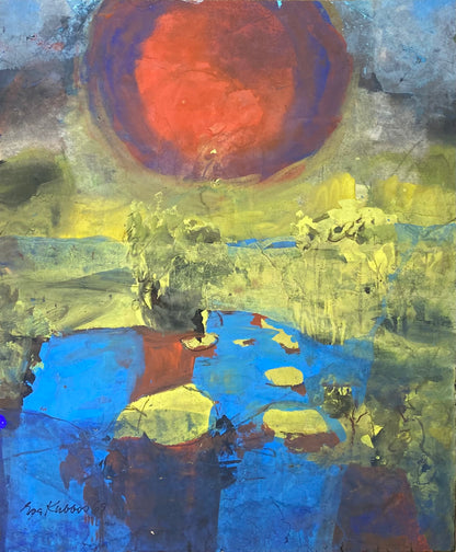 Eva Kubbos | Red Sun, 1969 | Akvarėlė, popierius, 61x50,5 (69x59)
