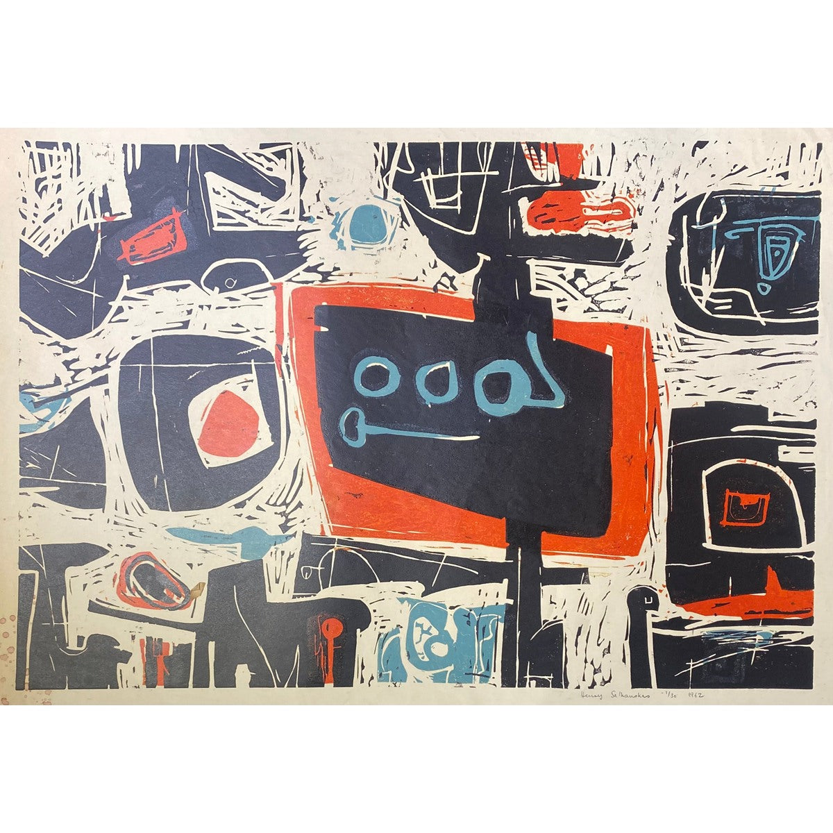Henrikas Šalkauskas | Išvykimo vaizdai, 1/30, 1962 | Linoraižinys, popierius, 53x72 (75x96)