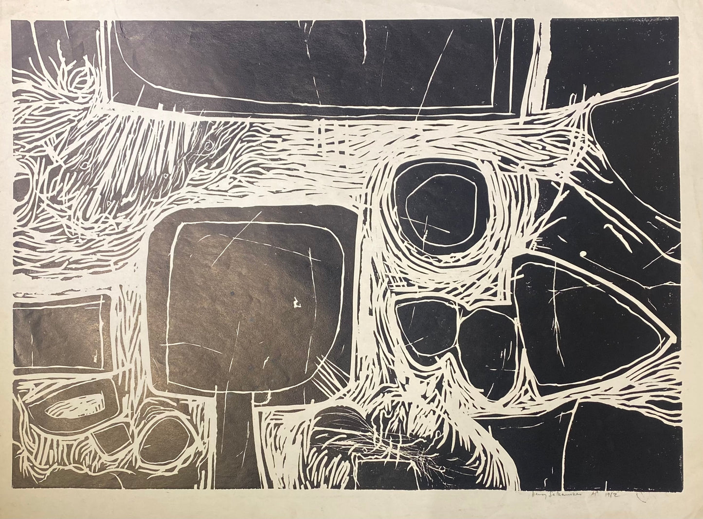 Henry Šalkauskas | Last gaze at a landscape, 1962 | Paper, linocut, 54x76 (97,5x74,5)