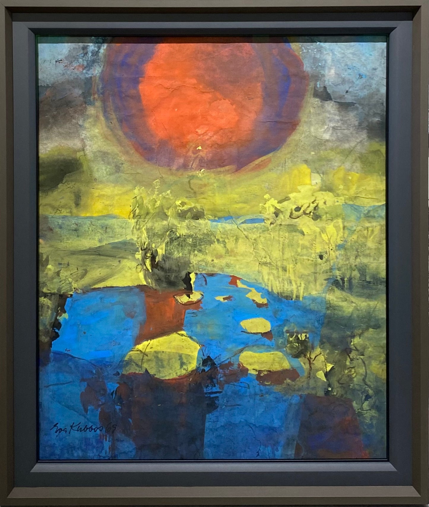 Eva Kubbos | Red Sun, 1969 | Watercolor, paper, 61x50,5 (69x59)