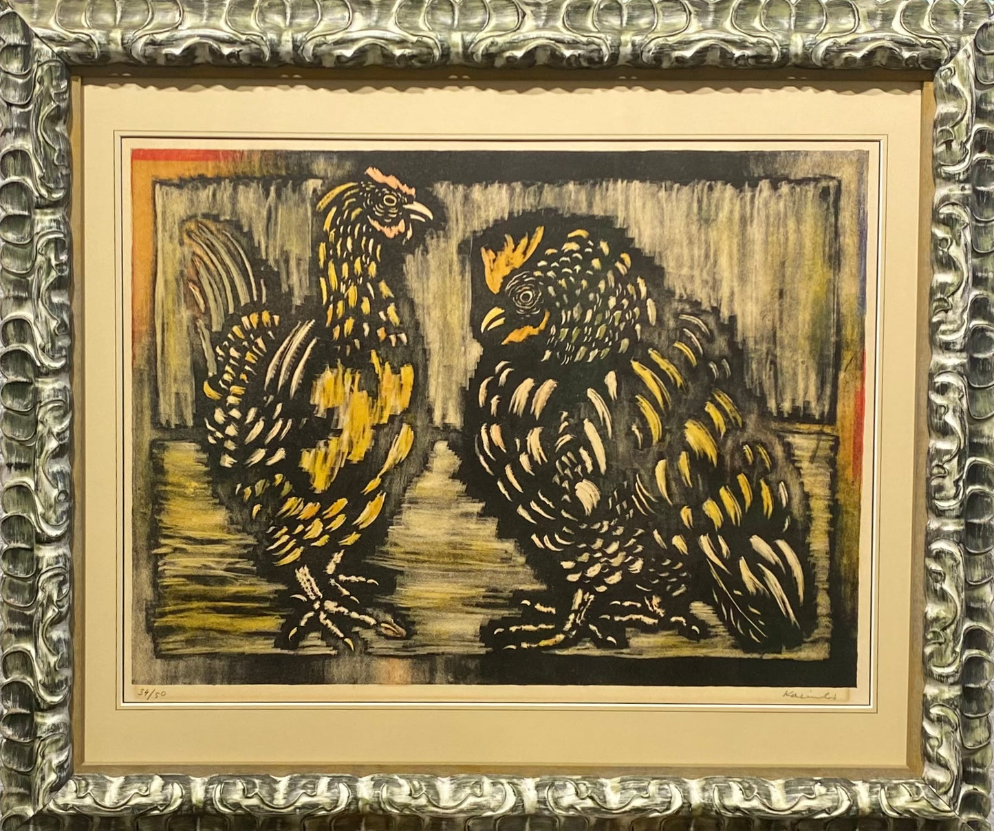Vytautas Kasiulis | Rooster and Hen | Lithography, 42x57 (66x77)