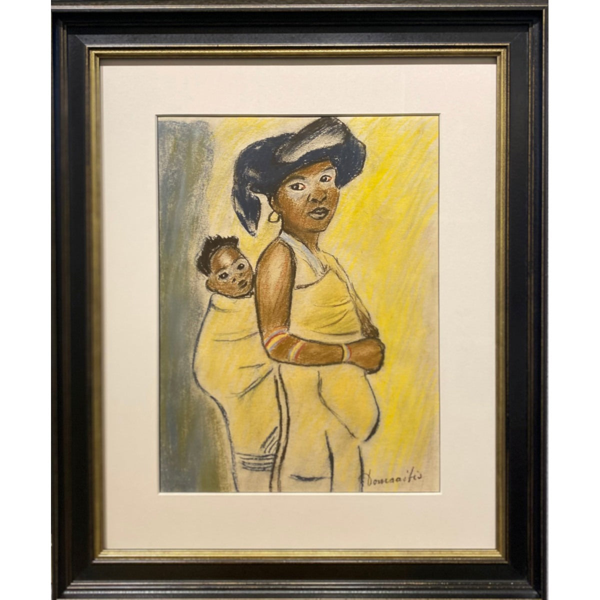 Pranas Domšaitis | Motina su vaiku, 6-7 deš. | Pastelė, popierius, 35x26 (54x45,5)