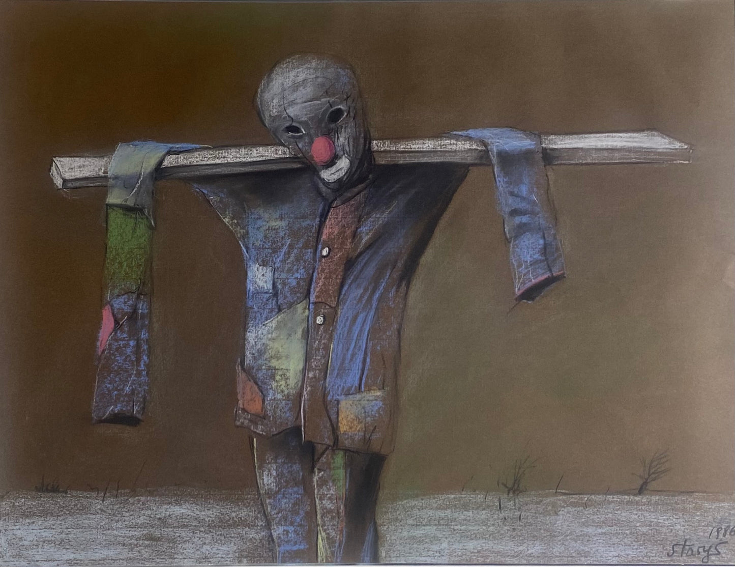 Stasys Eidrigevičius | Gąsdinimas, 1986 | Pastelė, popierius, 50x64,5