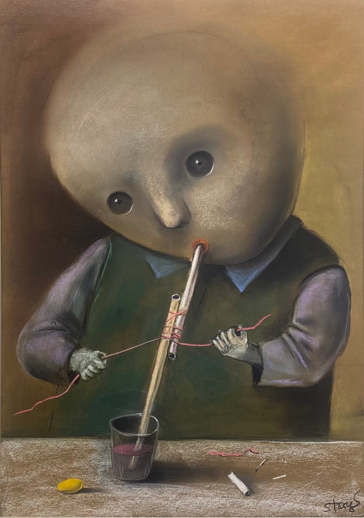 Stasys Eidrigevičius | The Young Inventor, 1980s | Pastel, paper, 69x50 (81x61)