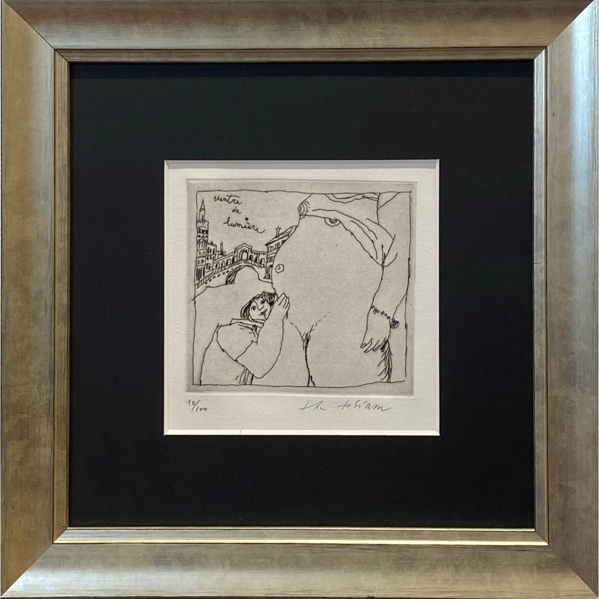 Theo Tobiasse | Ventre de lumière iš rinkinio Gouttes d'ombre sur la peau des Jours, 1988 | Ofortas, 87/100, 15x15 (40x40)