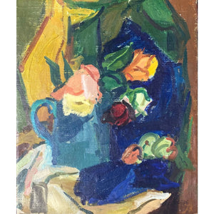 Juzefa Katiliūtė | Natiurmortas, rožės žalioje vazoje | Aliejus ant drobės, 55,5x45,5