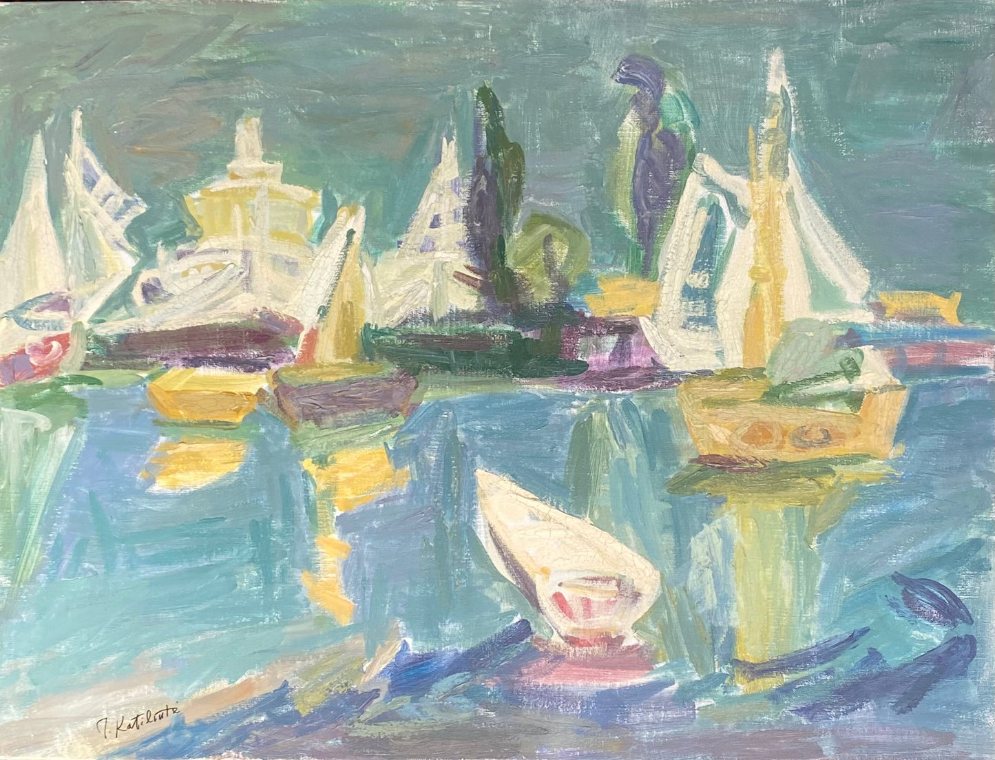 Juzefa (Juzė) Katiliūtė | Harbor with Boats | Oil on canvas, 60x80 (77x97)