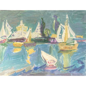 Juzefa Katiliūtė | Uostas su valtimis | Aliejus ant drobės, 60x80 (77x97)