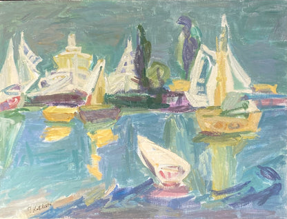 Juzefa (Juzė) Katiliūtė | Harbor with Boats | Oil on canvas, 60x80 (77x97)