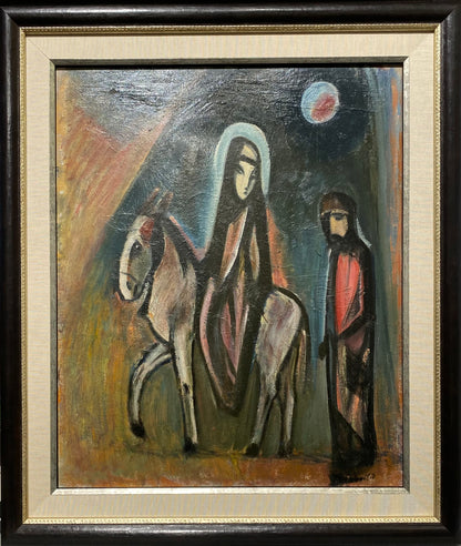 Pranas Domšaitis | The Flight to Egypt / Pabėgimas į Egiptą, 1953 m. | Aliejus kartonas, 73x62 (91x78)