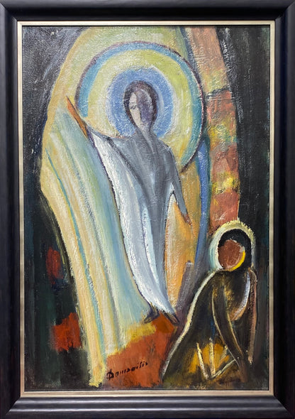 Pranas Domšaitis | Visitation by an Angel / Angelo apsilankymas | Aliejus, kartonas, 82,5x56 (92x65)