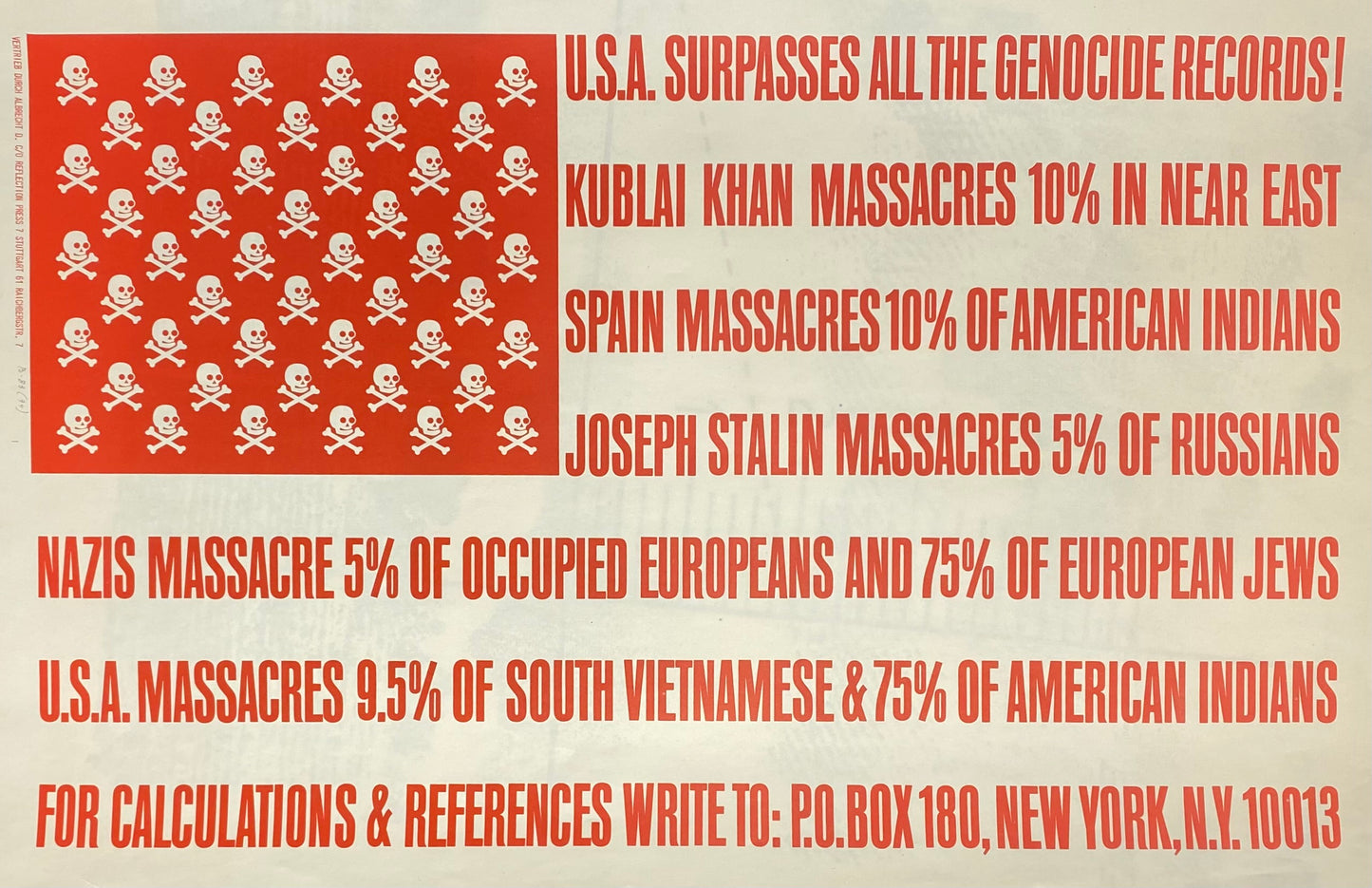 George Mačiūnas | U.S.A. surpasses all the genocide records!, 1973 | Offset lithograph, 40x61