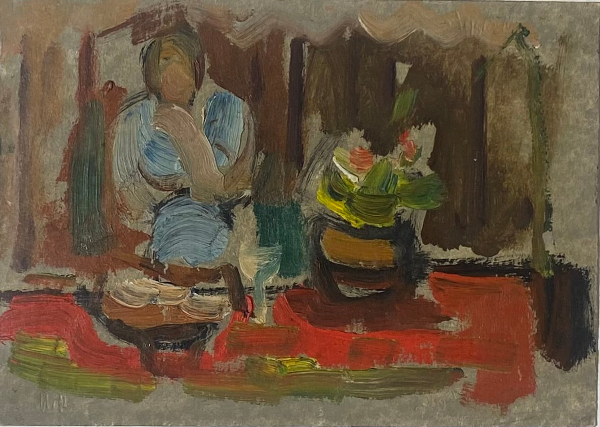 Moshe Rosenthalis | Sitting | Oil on cardboard, 12.5x17.5 (25x30)