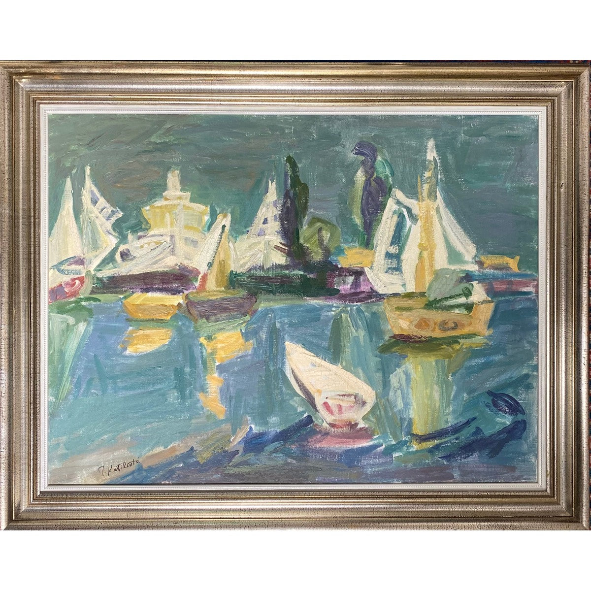 Juzefa (Juzė) Katiliūtė | Harbor with Boats | Oil on canvas, 60x80 (77x97)