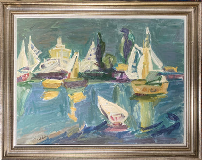 Juzefa (Juzė) Katiliūtė | Harbor with Boats | Oil on canvas, 60x80 (77x97)