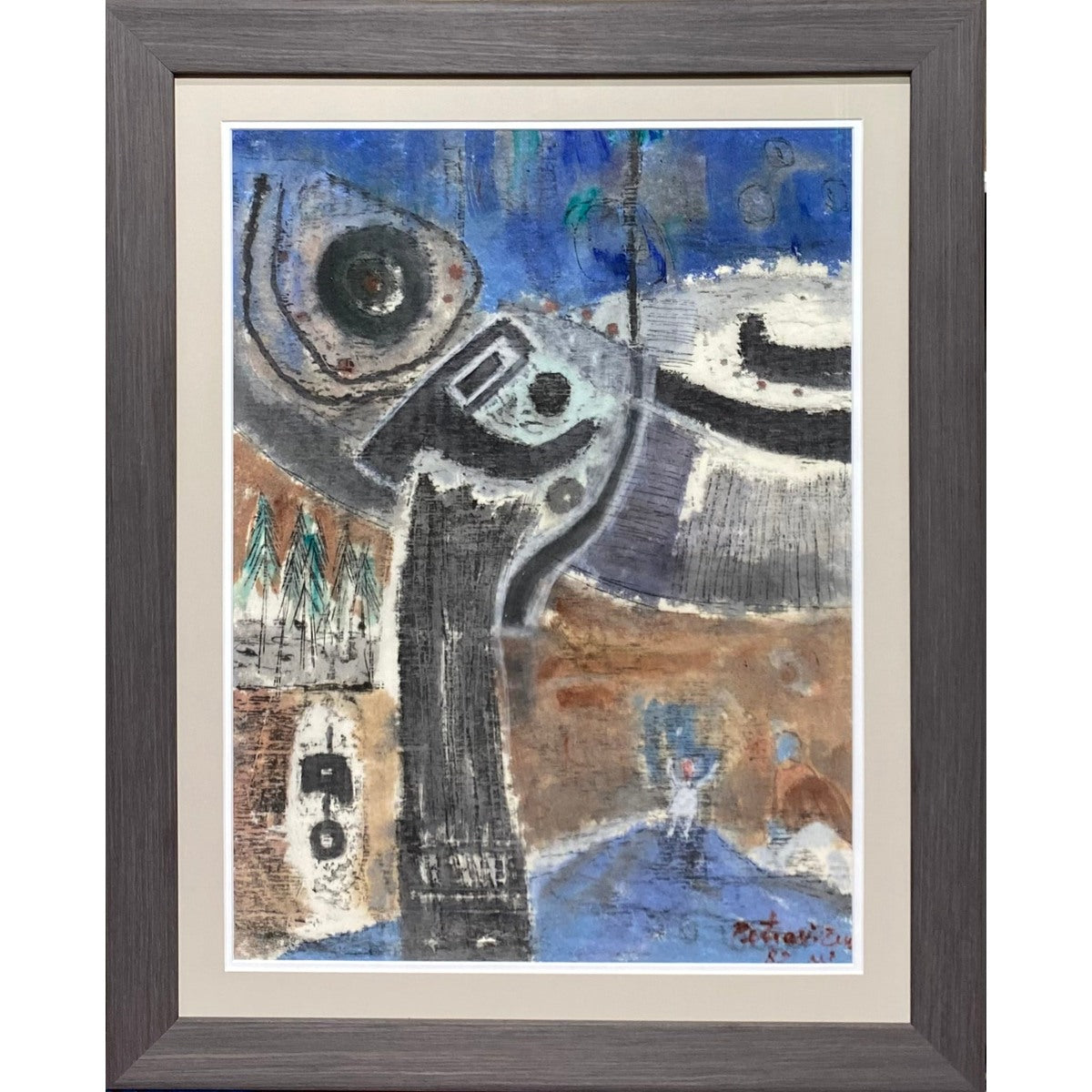 Viktoras Petravičius | Composition, 1982 | Mixed media, rice paper, 60x44 (77x62)