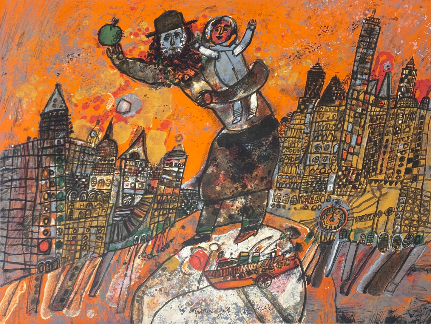 Theo Tobiasse | A Jewish peddler in New York | 8 color lithograph on Arches paper, 51x67.5 (63x83)