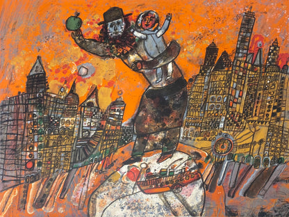 Theo Tobiasse | A Jewish peddler in New York | 8 color lithograph on Arches paper, 51x67.5 (63x83)