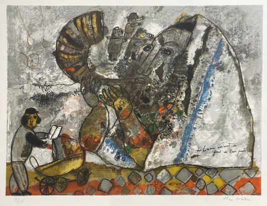 Theo Tobiasse | Men arrive from the past, 1968 | 10 color lithograph on Arches paper, 45x60 (71x87)