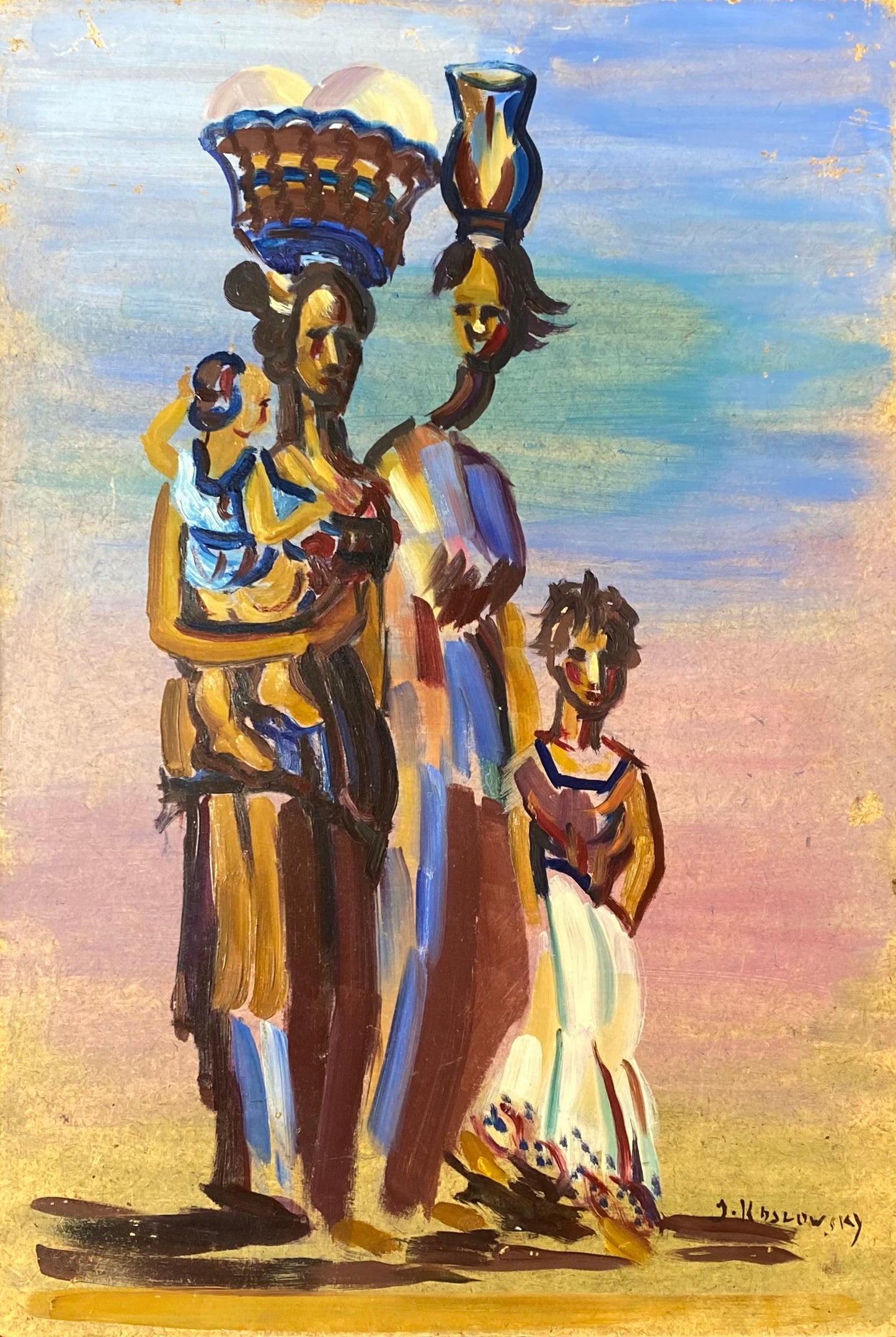 Jacob Koslowsky (Jokūbas Kazlauskas) | Moterys su vaikais | Aliejus, plokštė, 45x30 (49x34)