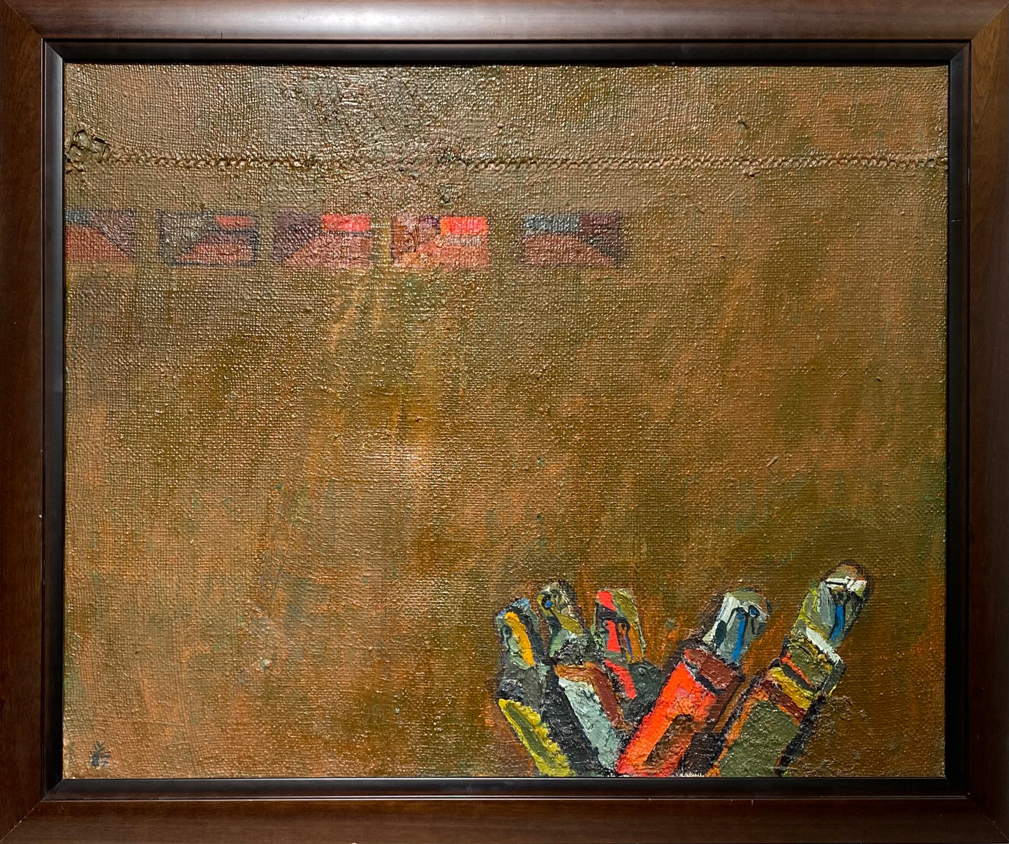 Vincas Kisarauskas | Figūros pakraštyje, 1987 | Aliejus, drobė, 81x100 (96x115)