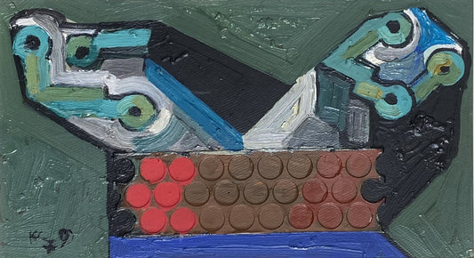 Vincas Kisarauskas | Distrust, 1979 | Oil on cardboard, 18x33 (29x44)