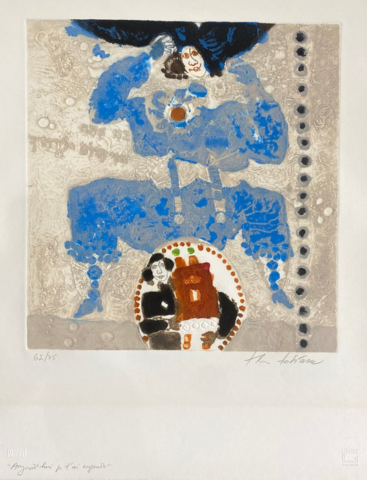 Theo Tobiasse | Aujourd'hui je t'ai engendré, a. 1980 | Akvatinta, ofortas, reljefas, popierius, 42x39 (83x63)