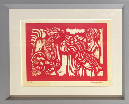 Vytautas Kasiulis | Fisherman with his catch, 1969 | Lithograph, 24x29 (27x33)