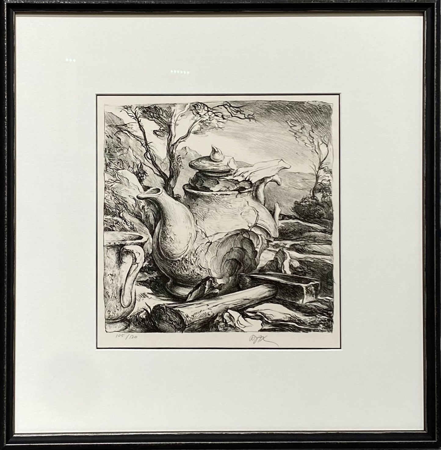 Samuel Bak | Teapot with Hammer, 1973 | Litograph, 25x24,5 (47,5x46.5)