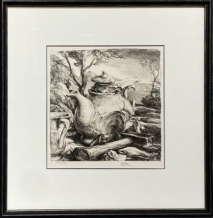 Samuel Bak | Teapot with Hammer, 1973 | Litograph, 25x24,5 (47,5x46.5)