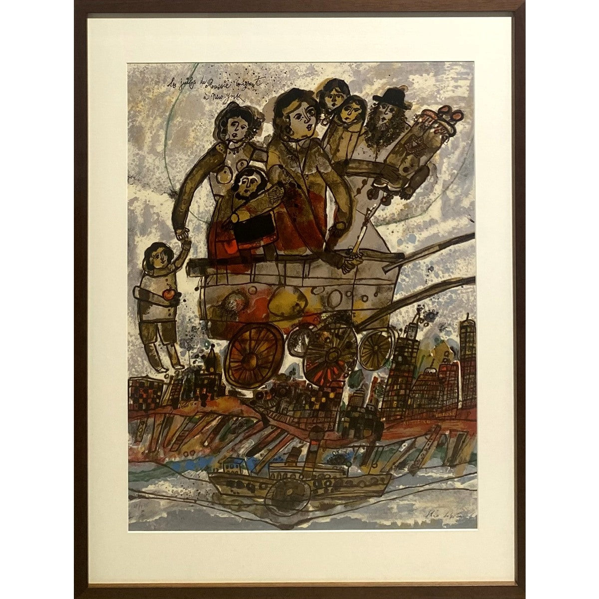 Theo Tobiasse | Les Juifs de Russie émigrent à New York | 9-spalvė litografija, Arches popierius, 66x50 (83x63)