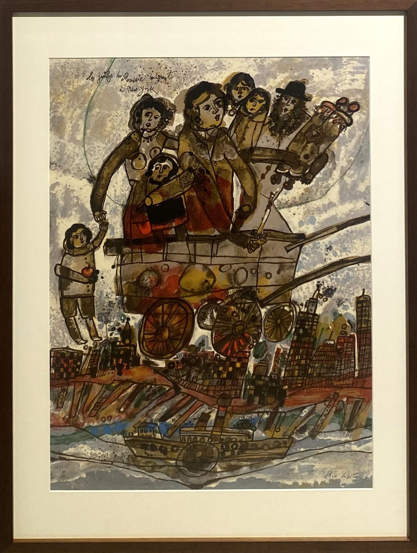 Theo Tobiasse | Les Juifs de Russie émigrent à New York | 9-spalvė litografija, Arches popierius, 66x50 (83x63)