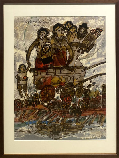 Theo Tobiasse | Les Juifs de Russie émigrent à New York | 9-spalvė litografija, Arches popierius, 66x50 (83x63)