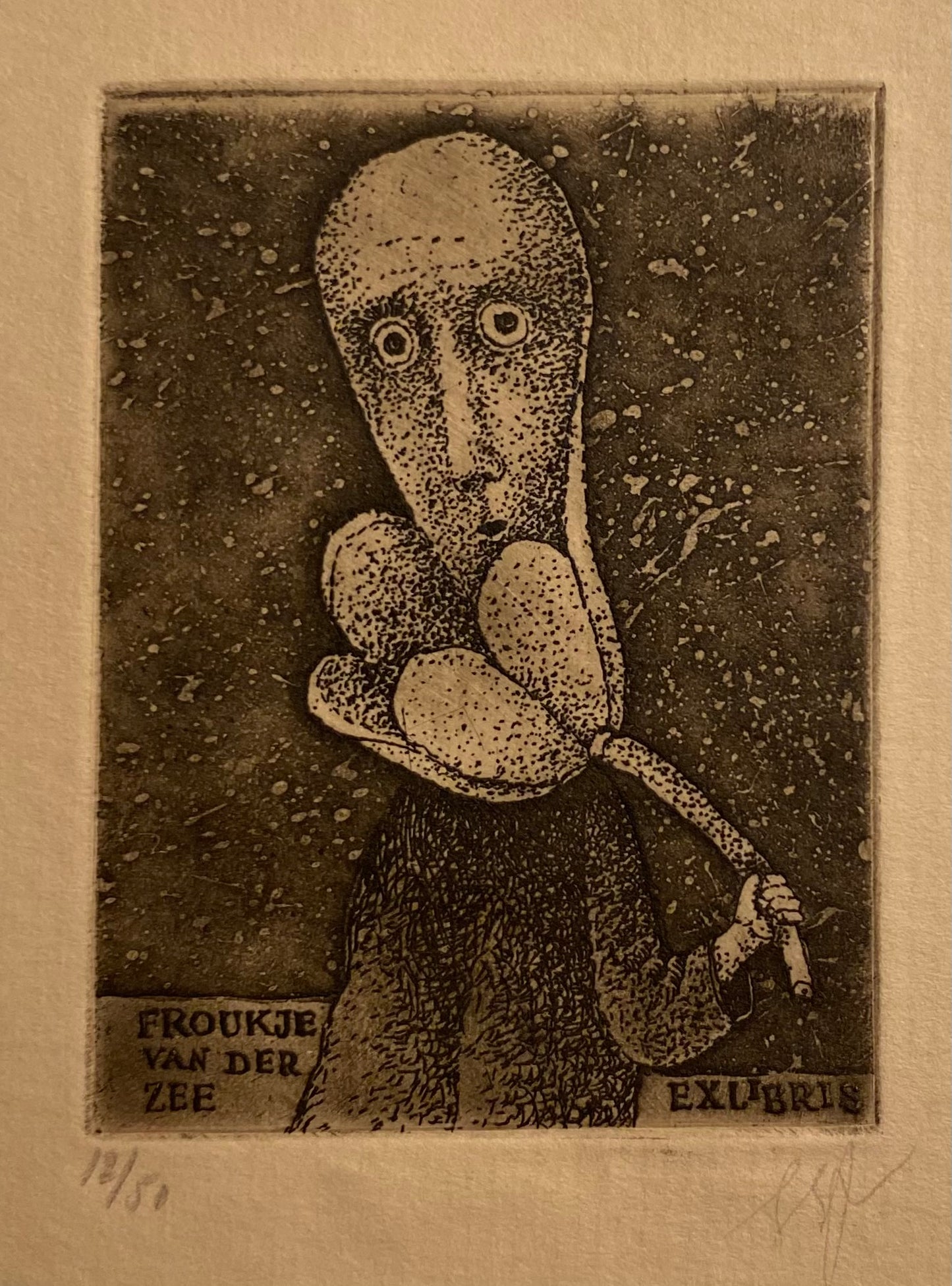 Stasys Eidrigevičius | Ex Libris Froukje van der Zee | Ofort, 12/50, 7.5x5.5 (sheet 12,4x9)