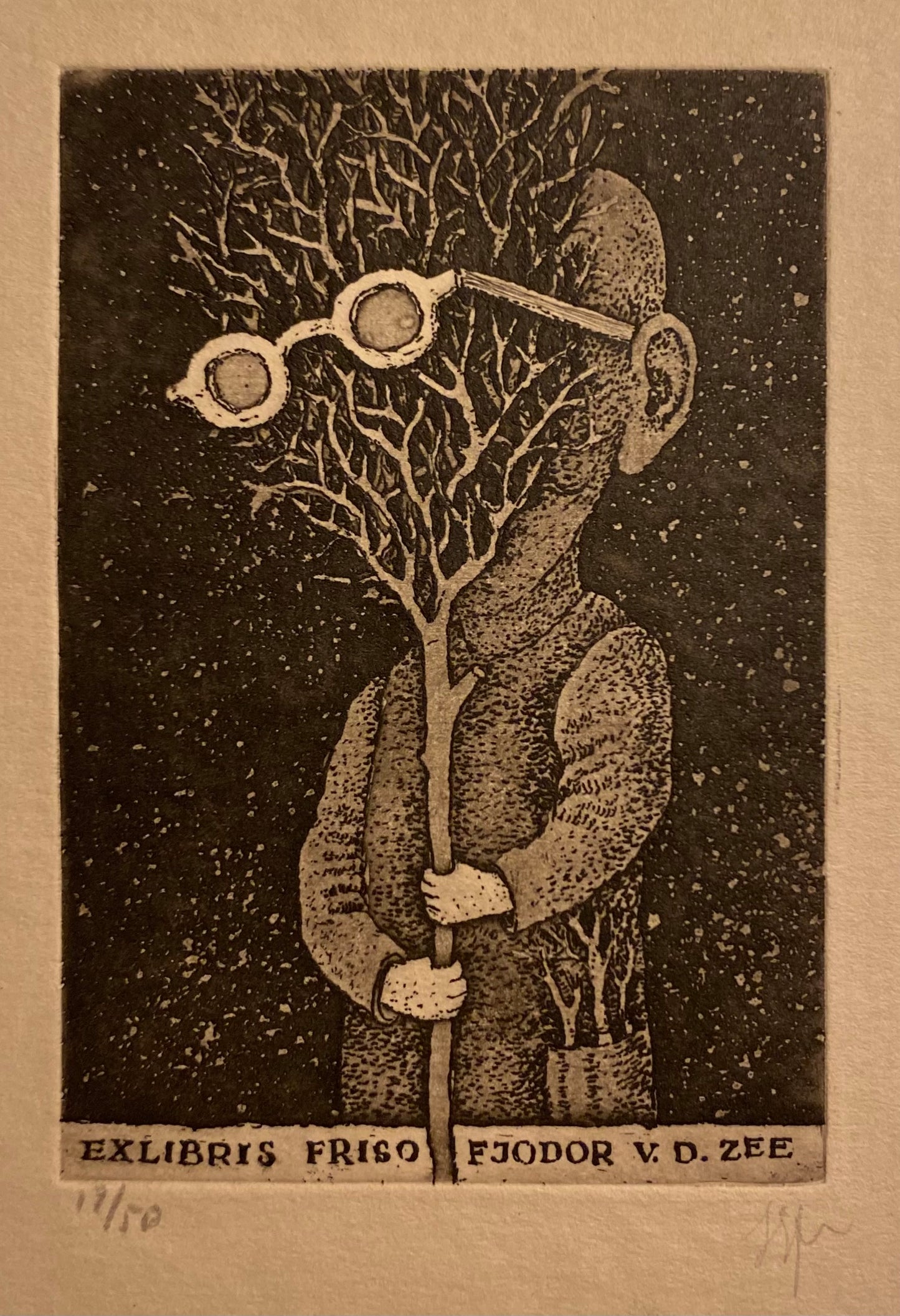 Stasys Eidrigevičius | Ekslibris Friso Fjodor V. D. Zee | Ofortas, 12/50, 9x6 (lakštas 12,3x9)