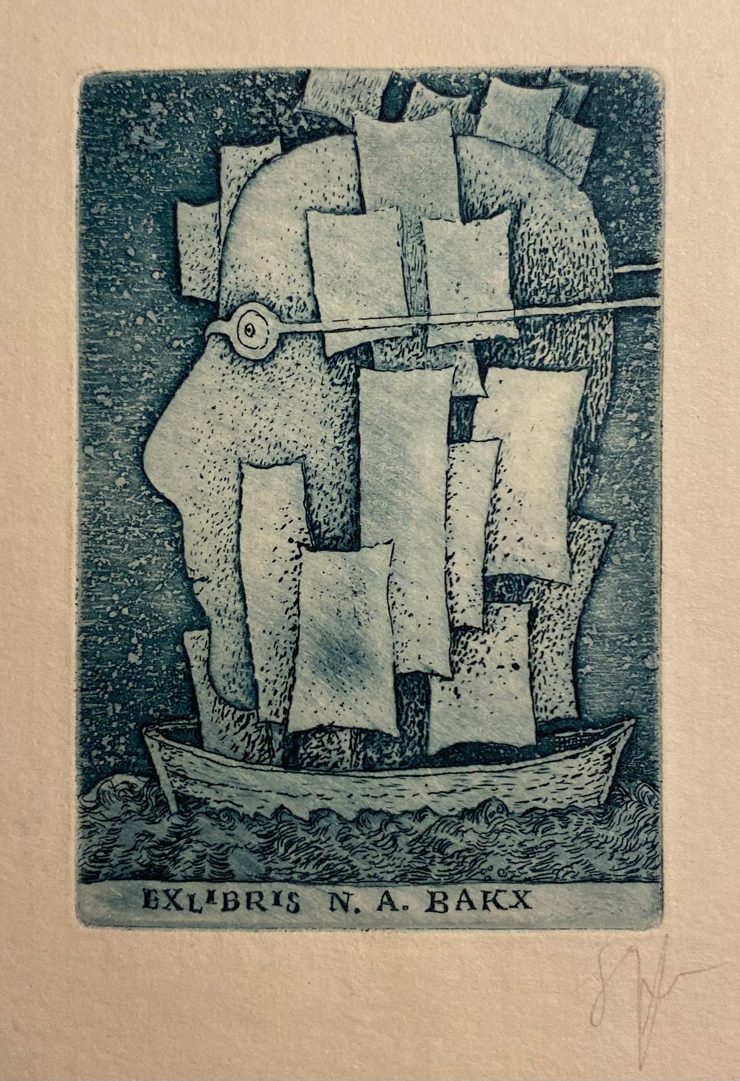 Stasys Eidrigevičius | Ex Libris N. A. Bakx | Ofort, 8.7x5.7 (sheet 12x10)