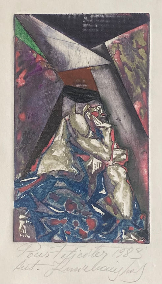 Antanas Kmieliauskas | Sveikinimo atvirukas P.F. 1983 | Pop., autorinė technika (spalv. tekstolito estampas), 11,4x7,8