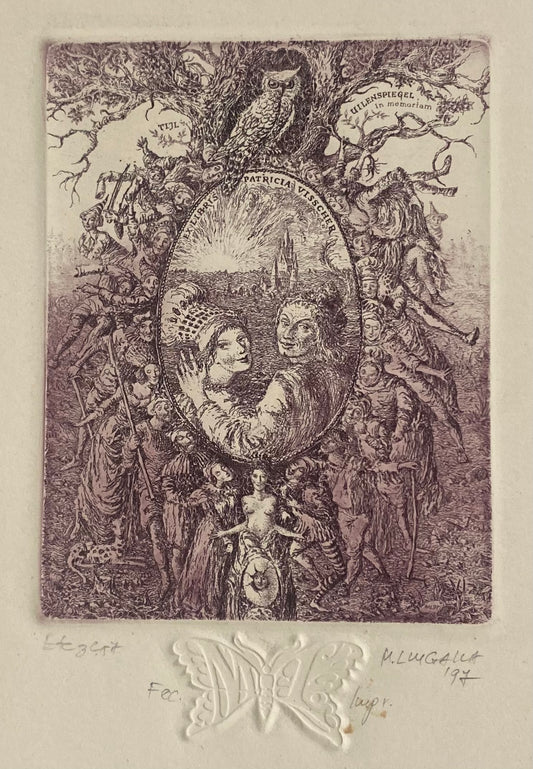 Marius Liugaila | Tijl Uilenspiegel in memorium, 1997 | Popierius, ofortas, mecotinta, 13x10